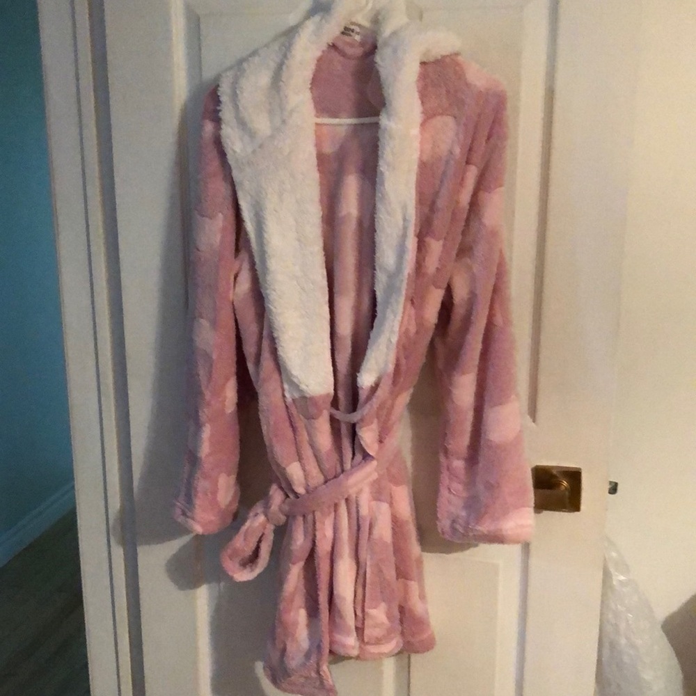 Ardene plush robe s/m kitty kat pink and white